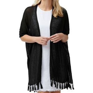 Tommy Bahama linen Fringe Open cardigan Black Cover Up Resort Bohemian NEW M HOT
